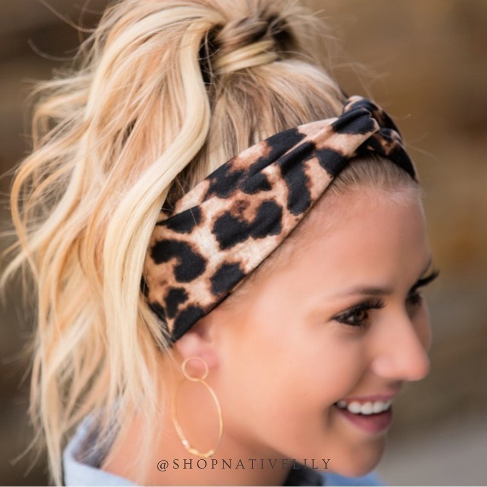 Dani & Em Leopard Twist Headband Brown Multi Jersey Thick Hair Band OS NWT